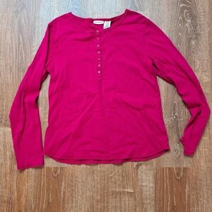 Magenta Long Sleeve Henley Shirt 100% Cotton